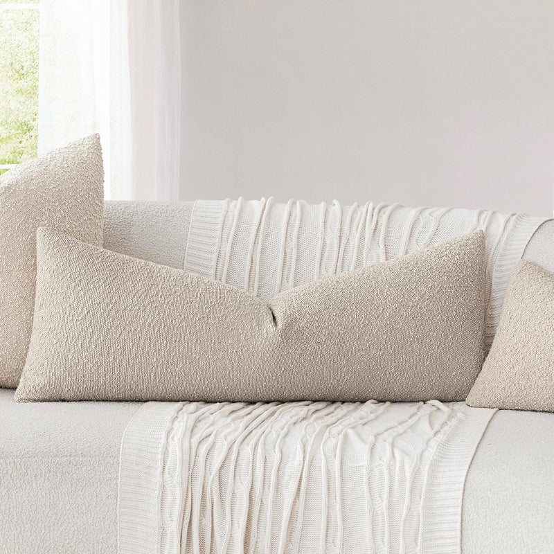 Foindtower Decorative Textured Boucle Throw Pillow Covers Accent Solid Pillow Cases Neutral Long Body Lumbar Couch Cushion Case for Chair Sofa Bedroom Living Room Home Decor 14x36 Inch,1PC,Oatmeal - Image 5